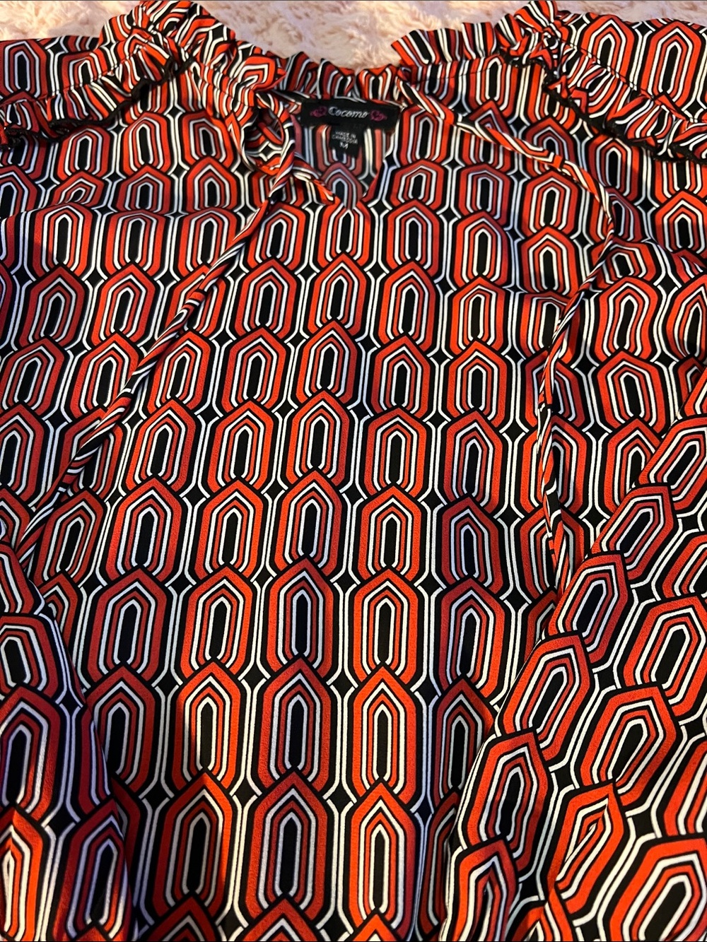 CeCe Red Geometric Ruffle-Neck Blouse - Picture 5 of 7